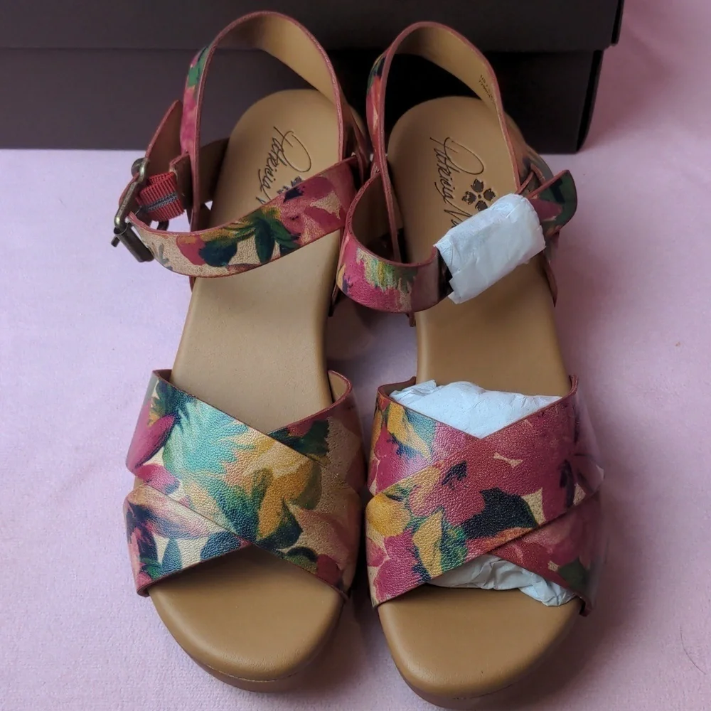 Patricia Nash Designs Gigi Floral Spring Multi Retro 70s Inspired Clog Heels 7.5 - Picture 2 of 7